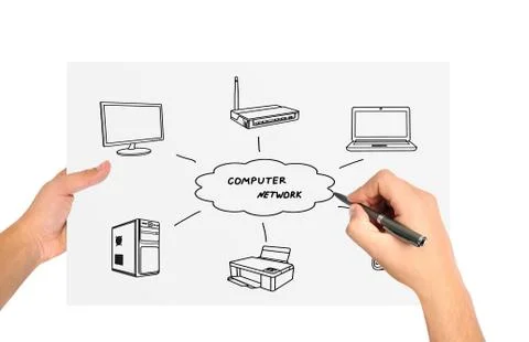 Drawing computer network Stock Photos
