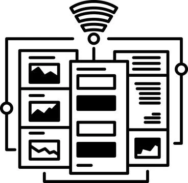 A drawing of a computer network with a Wi-Fi symbol Stock Illustration