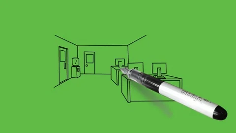 Drawing a computer room with speaker with blue,brown and grey colour combination Video stock 152380440