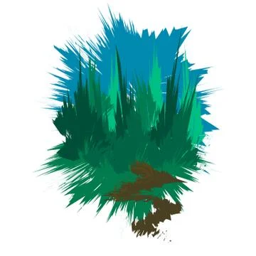 Drawing coniferous forest, blue sky and a footpath Stock Illustration