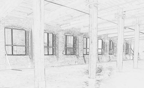Drawing of Construction Site - Interior Stock Illustration