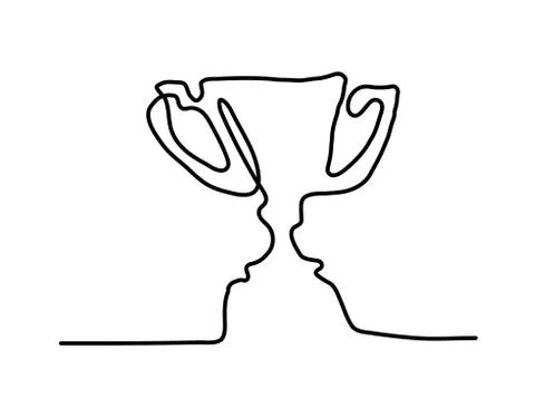 Drawing a continuous line of the award cup. Victory Trophy for the winner Stock Illustration