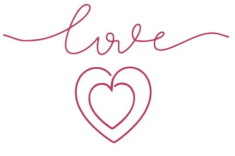A drawing of a continuous line of hearts and the inscription love. Fashionabl Stock Illustration