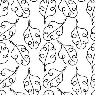 Drawing continuous Oak lines of leaves with simple lines. Seamless pattern. O Illustrazione stock