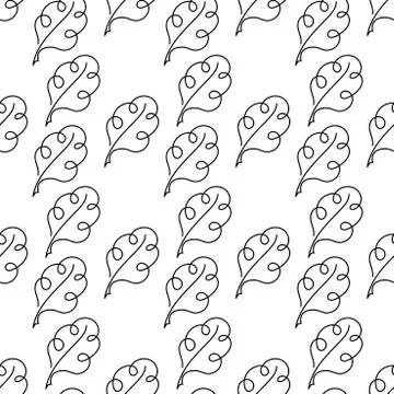 Drawing continuous Oak lines of leaves with simple lines. Seamless pattern. O Stock Illustration