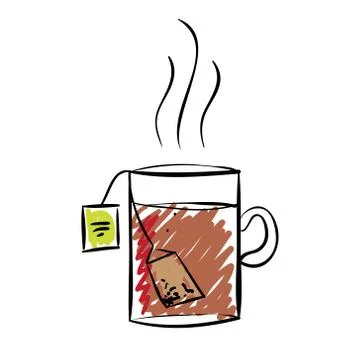Drawing cup of tea isolated on white Stock Illustration