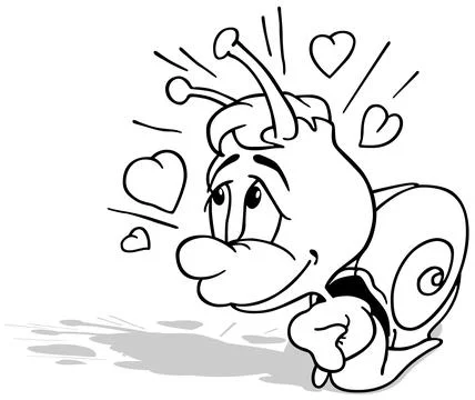 Drawing of a Cute Amorous Snail with Hearts Stock Illustration