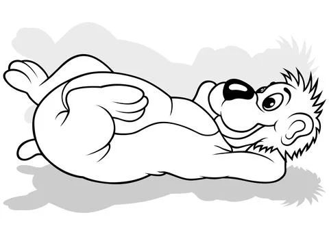 Drawing of a Cute Bear Lying on his Back on the Ground Stock Illustration