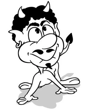 Drawing of a Cute Devil with an Earring Stock Illustration