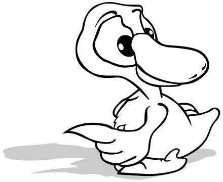 Drawing of a Cute Duckling with its Head Turned Back Stock Illustration