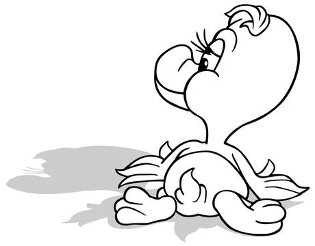 Drawing of a Cute Duckling Lying Down from the Back Stock Illustration