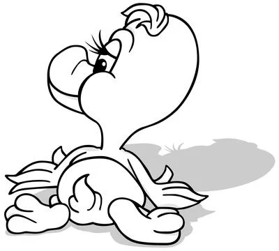 Drawing of a Cute Duckling Lying on its Stomach from the Back Stock Illustration