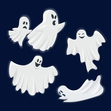 Drawing of cute ghosts for Halloween. Flat vector illustration on dark Stock Illustration