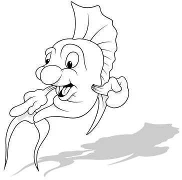 Drawing of a Cute Ocean Fish Pointing a Finger Stock Illustration