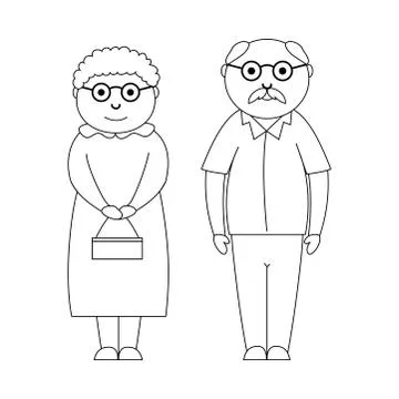 Drawing of cute senior couple in thin line style Illustrazione stock