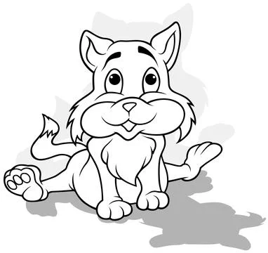 Drawing of a Cute Sitting Kitty from Front View Stock Illustration
