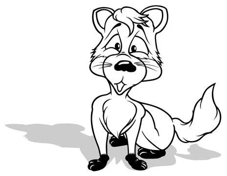 Drawing of a Cute Surprised Fox Sitting on the Ground Illustrazione stock