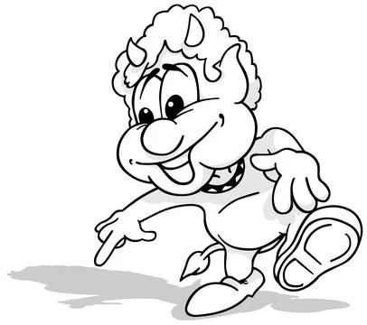 Drawing of a Dancing Devil with a Smile on his Face and Pointing with his F.. Stock Illustration
