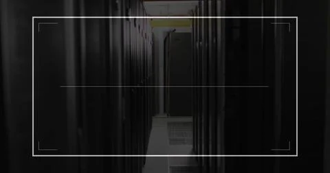 Drawing data center corridor toward end panel showing server cabinets, cable Illustrazione stock