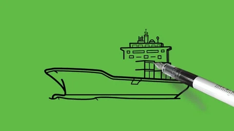 Drawing a decent mechanical ship with black and blue colour combination on Video stock 151369632