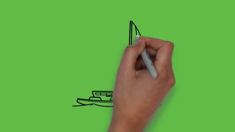 Drawing a decent ship with colour combination on abstract green background Vidéo 151369496