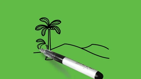 Drawing a desert view with camel and tree with black and pink colour combination Vidéo 152380006
