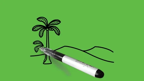 Drawing a desert view with camel and tree with black and blue colour combination Vidéo 152380054