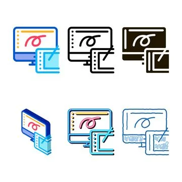 Drawing design tablet and computer range screen icon vector outline 库存插图