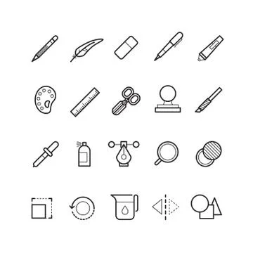 Drawing, design tools vector line text editor icons set for web ui app Stock Illustration