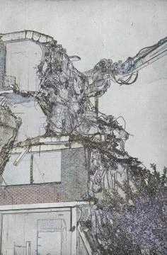 Drawing of the destruction of a block of flats Ilustración de archivo