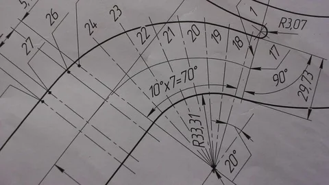 Drawing of a detail on the engineer's desk Vídeo Stock 79018932