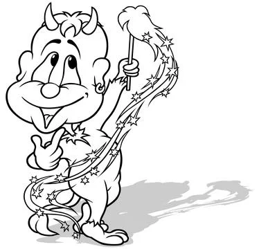 Drawing of a Devil with a Burning Sparkler in his Hand Stock Illustration