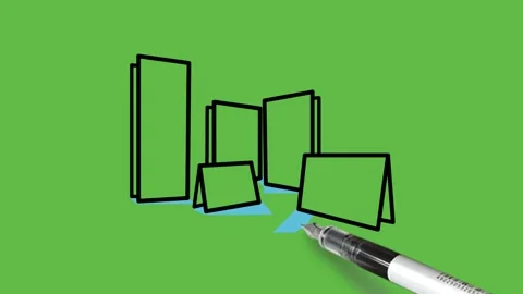 Drawing different type of frame in blue colour in black outline on green screen Vidéo 157601667