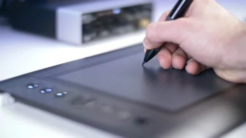 Drawing With a Digital Graphic Tablet and Pen Stock Footage 88342113