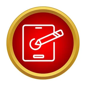 Drawing on digital tablet with stylus pen icon Stock Illustration
