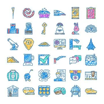 Drawing doodle icons collection representing diverse concepts Stock Illustration