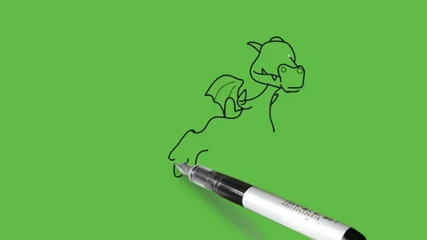Drawing a dragon in black, green, orange, red and white colour combination Vidéo 155181589