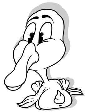 Drawing of a Duckling with its Head Turned Back Stock Illustration