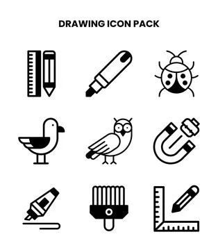 Drawing DuoTone Collection Icons Pack Stock Illustration