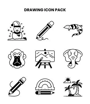 Drawing DuoTone Graphics Icons Pack Stock Illustration