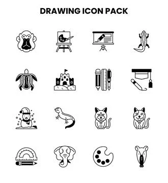 Drawing DuoTone Set Icons Pack Stock Illustration