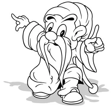 Drawing of a Dwarf with a Beard Pointing his Finger Stock Illustration