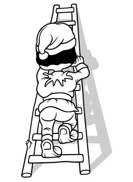 Drawing of a Dwarf Climbing a Ladder Stock Illustration