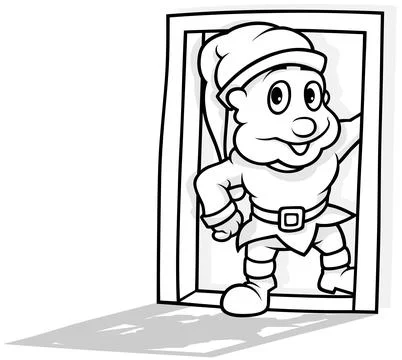 Drawing of a Dwarf Standing in a Doorway Stock Illustration