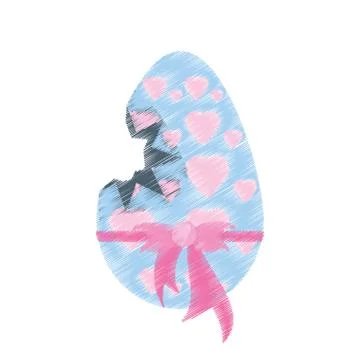 Drawing easter egg decorative hearts bow Stock Illustration