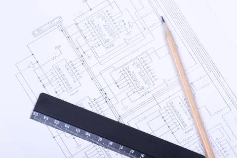 Drawing electrical circuit Stock Photos