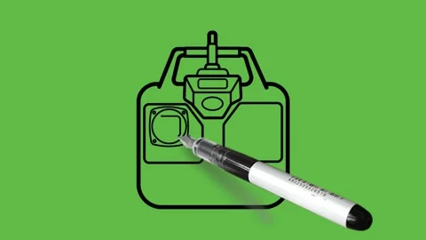 Drawing electronic remote with black and blue colour combination on green screen Видео 153790789