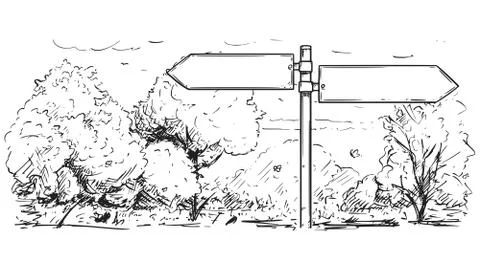 Drawing of Empty Blank Traffic Road Sign on Nature Park Background Ilustración de archivo