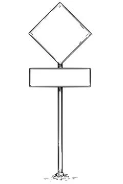 Drawing of Empty Blank Traffic Sign Stock Illustration