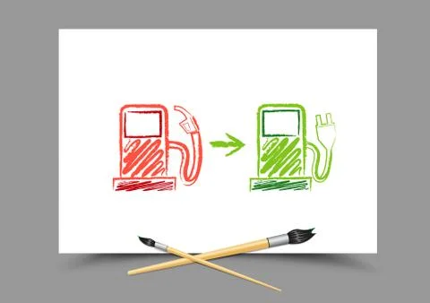 Drawing evolution future gas station Stock Illustration
